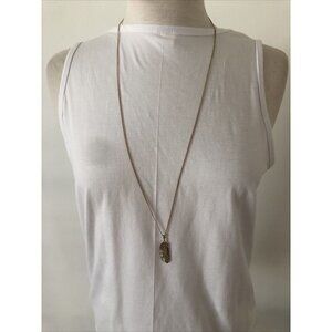 Gold Tone 30 Inch Necklace With feather like Pendant